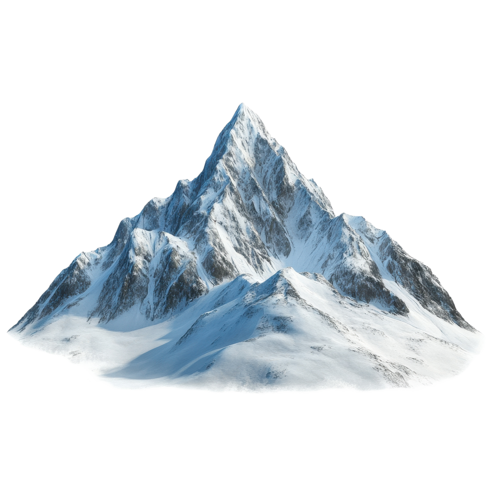 Snow capped mountain peak stands isolated against a bright Transparent background showcasing natural beauty, Snow mountain isolated on background png
