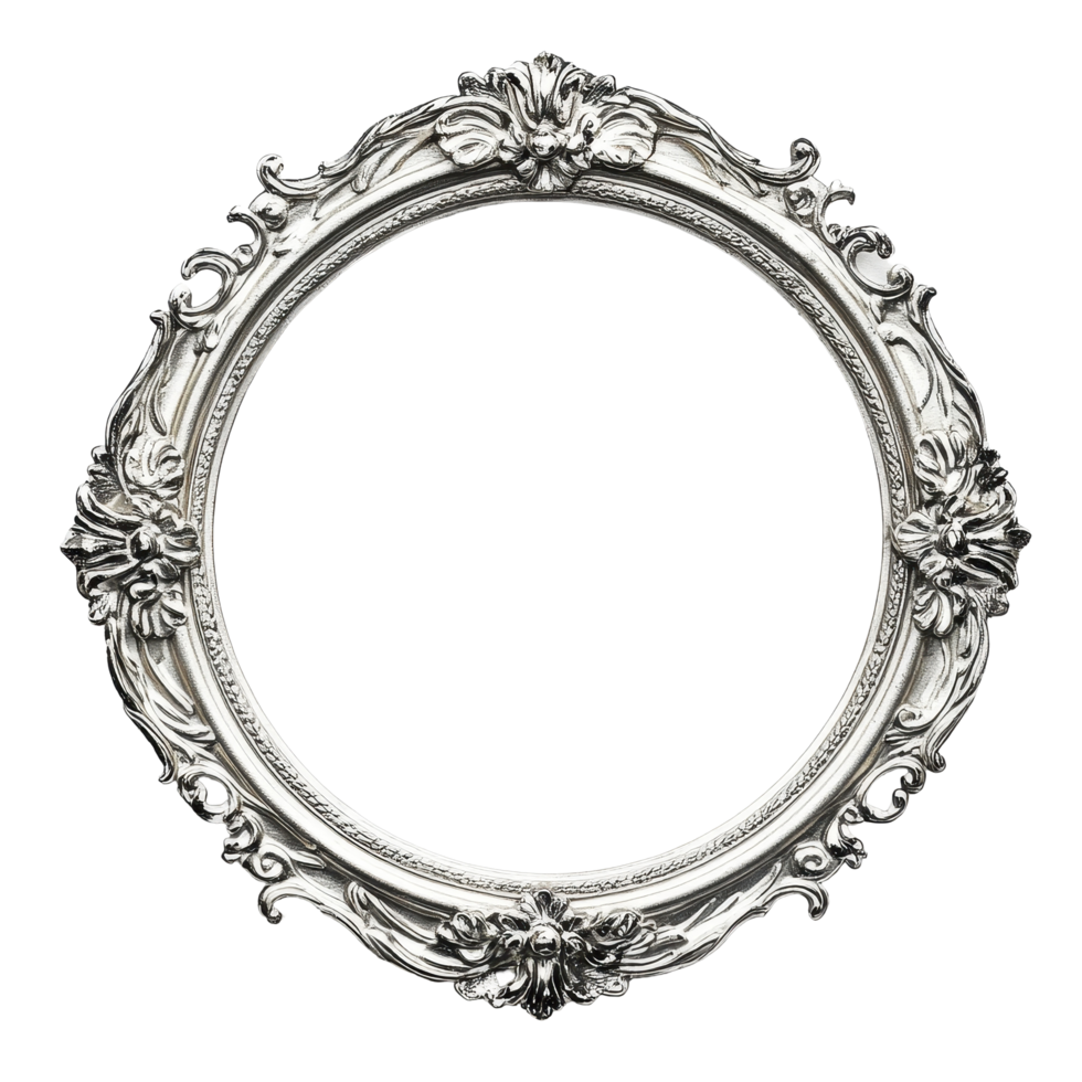 Vintage round picture frame with intricate detailing set on a Transparent background for artistic display, round vintage picture frame isolated on png
