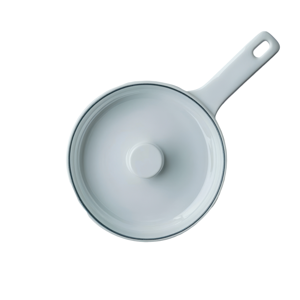White ceramic cooking pot with a lid isolated on a clean background for kitchen use, White ceramic cooking pot or saucepan isolated on Transparent background top view, background, png