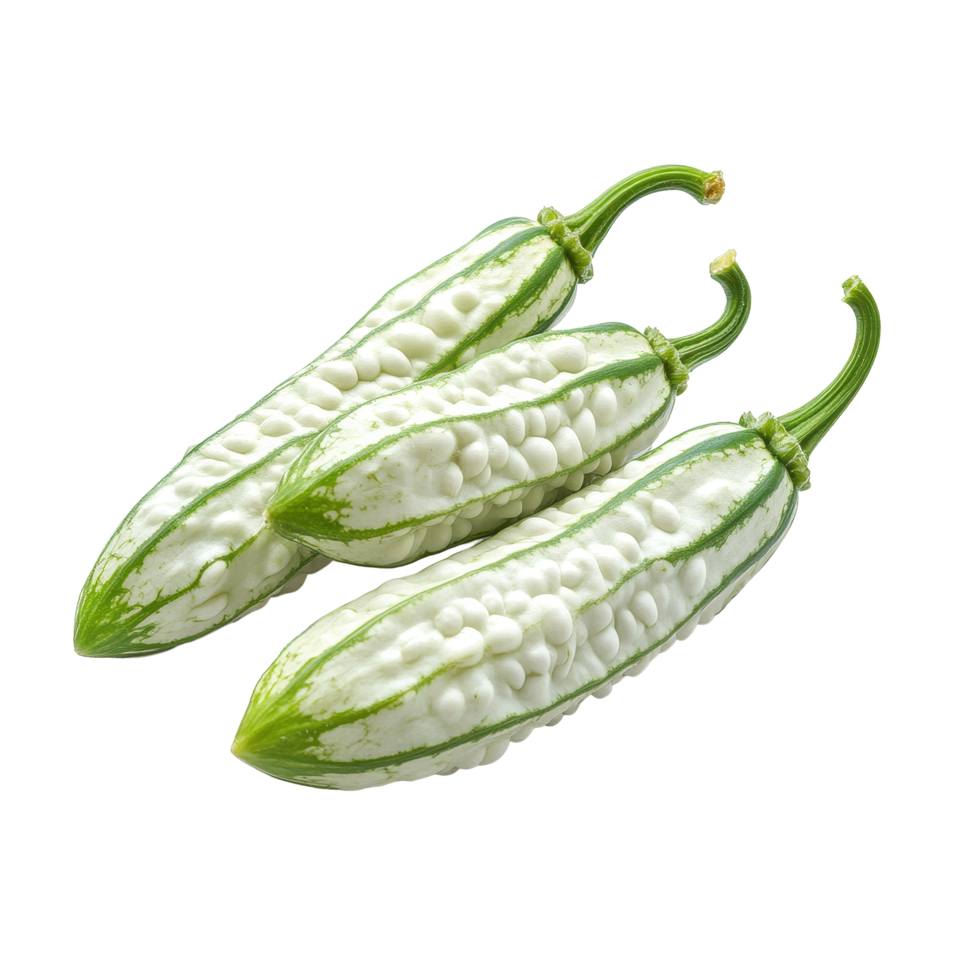 Bitter cucumber variety displayed isolated on a Transparent background for culinary use and vegetable appreciation, White bitter cucumberisolated on background png