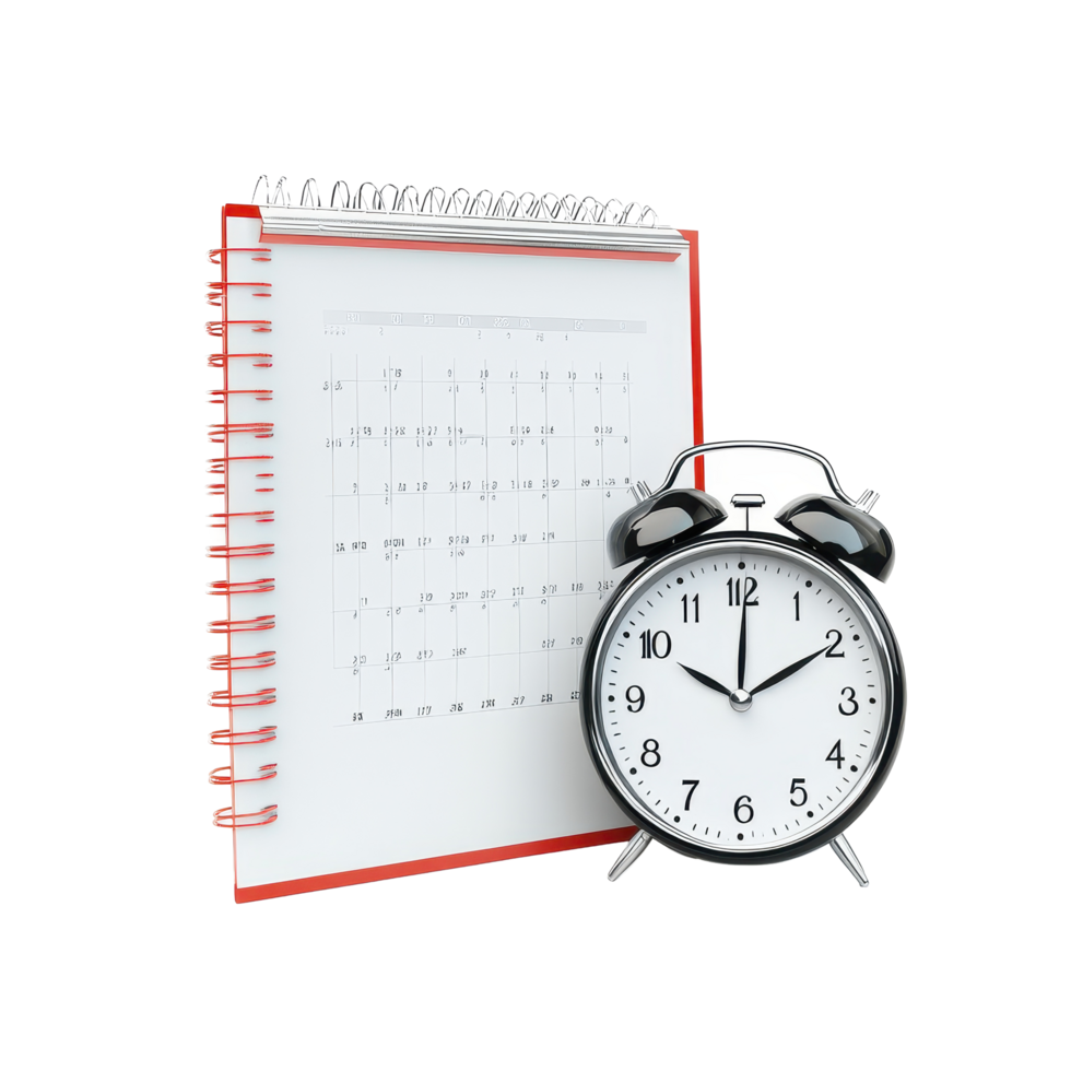 Calendar and clock display on a Transparent background for scheduling and time management purposes, background calendar and clockisolated on background png