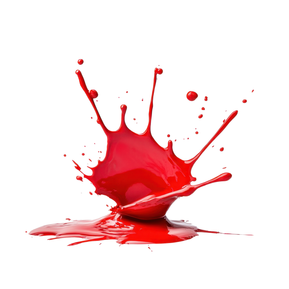 Vivid red paint splash isolated on Transparent background creating a dynamic visual effect, Vivid Red Paint Splash Isolated on png