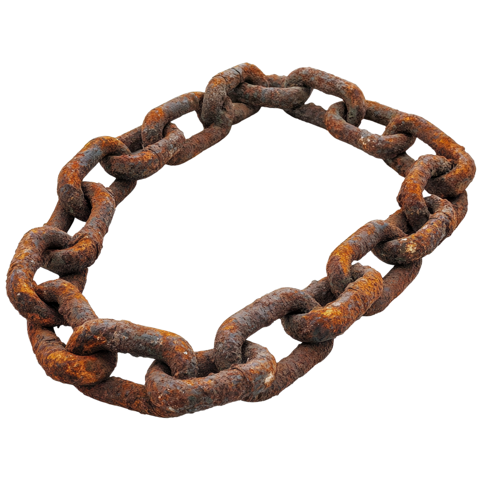 Rusty chain isolated on a Transparent background showcasing aged texture and heavy links, rusty chain isolated on white png