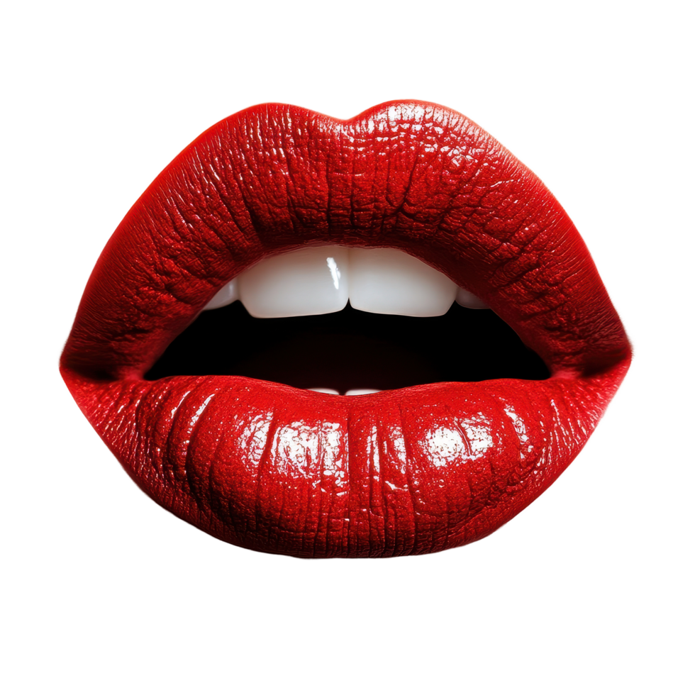 Vivid red lips on a Transparent background highlighting bold makeup artistry and elegant beauty, Vivid Red Lip Pop, background png