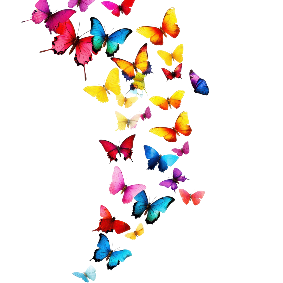 Colorful butterflies soaring gracefully against a Transparent background, Soaring colorful butterflies isolated on png