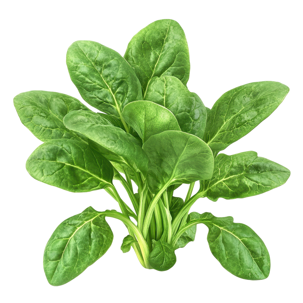 Fresh spinach leaves displayed against a clean Transparent background ideal for healthy cooking and nutrition purposes, spinachisolated on background png