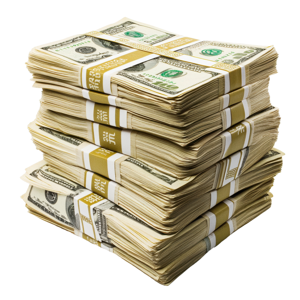Stacked bundles of money isolated on a Transparent background showcasing financial wealth, Stack Money isolated on png