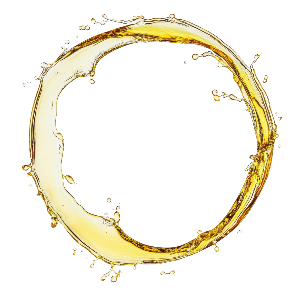Splash of olive or engine oil arranged in a circular shape with droplets for creative design, Splash olive or engine oil arranged in a circle isolated on Transparent background, background png
