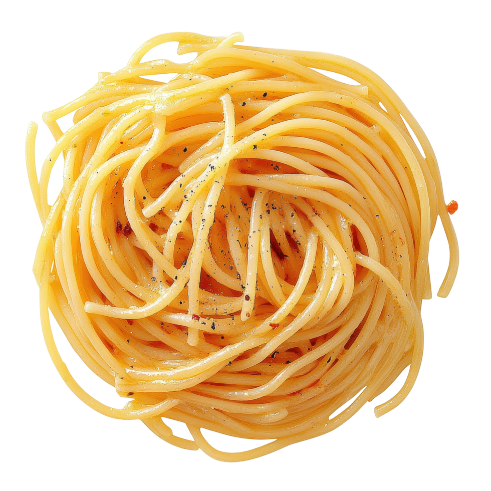 Delicious spaghetti twirled into a perfect nest on a clean Transparent background for culinary presentation, Spaghetti isolated on png