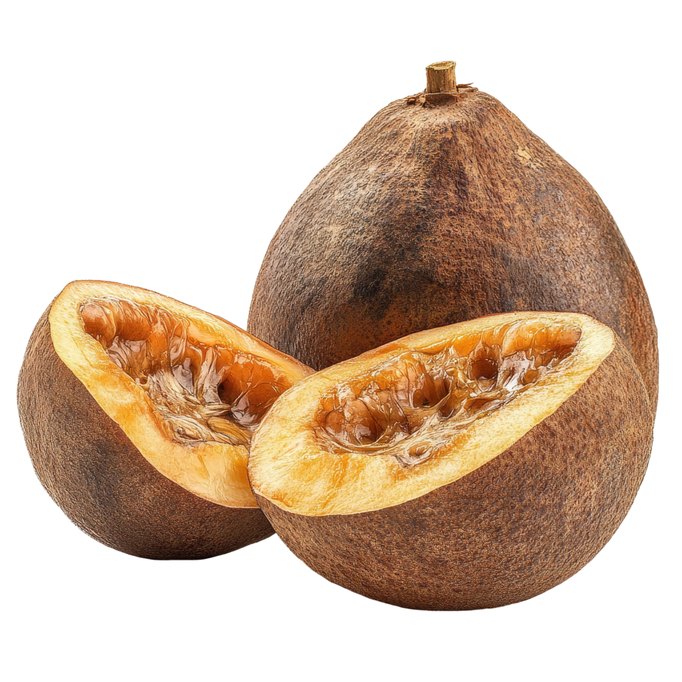 Santol fruit with brown skin and juicy interior placed on a white surface, Santol fruit on Transparent background png
