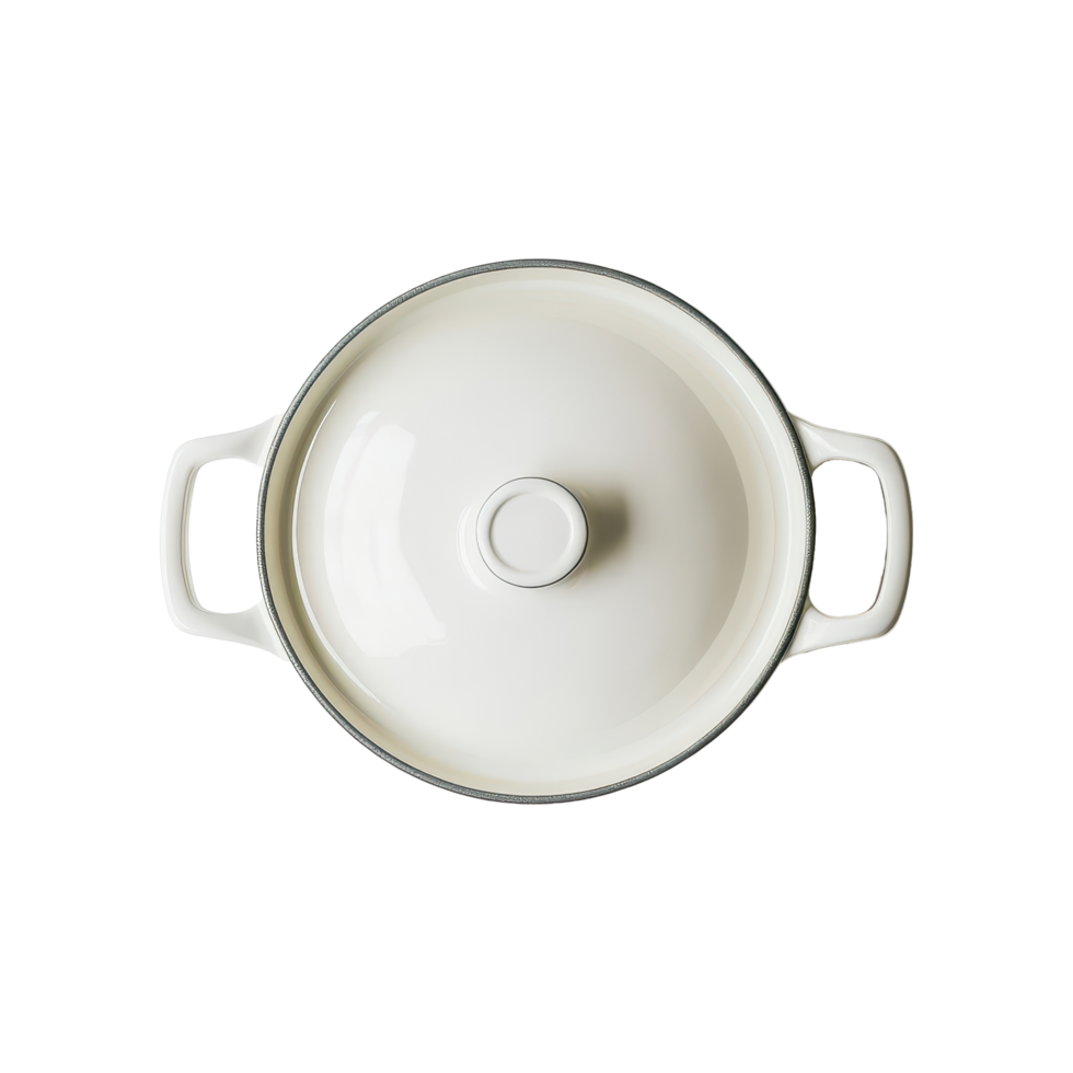 White ceramic cooking pot on a plain background, ideal for various culinary uses in modern kitchens, White ceramic cooking pot or saucepan isolated on Transparent background top view, png
