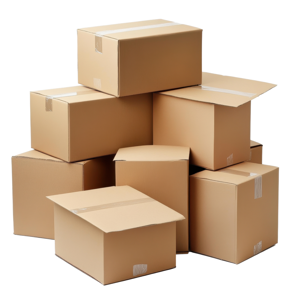 Stack of cardboard boxes isolated on a Transparent background for storage or shipping purposes, Stack cardboard boxes isolated on png