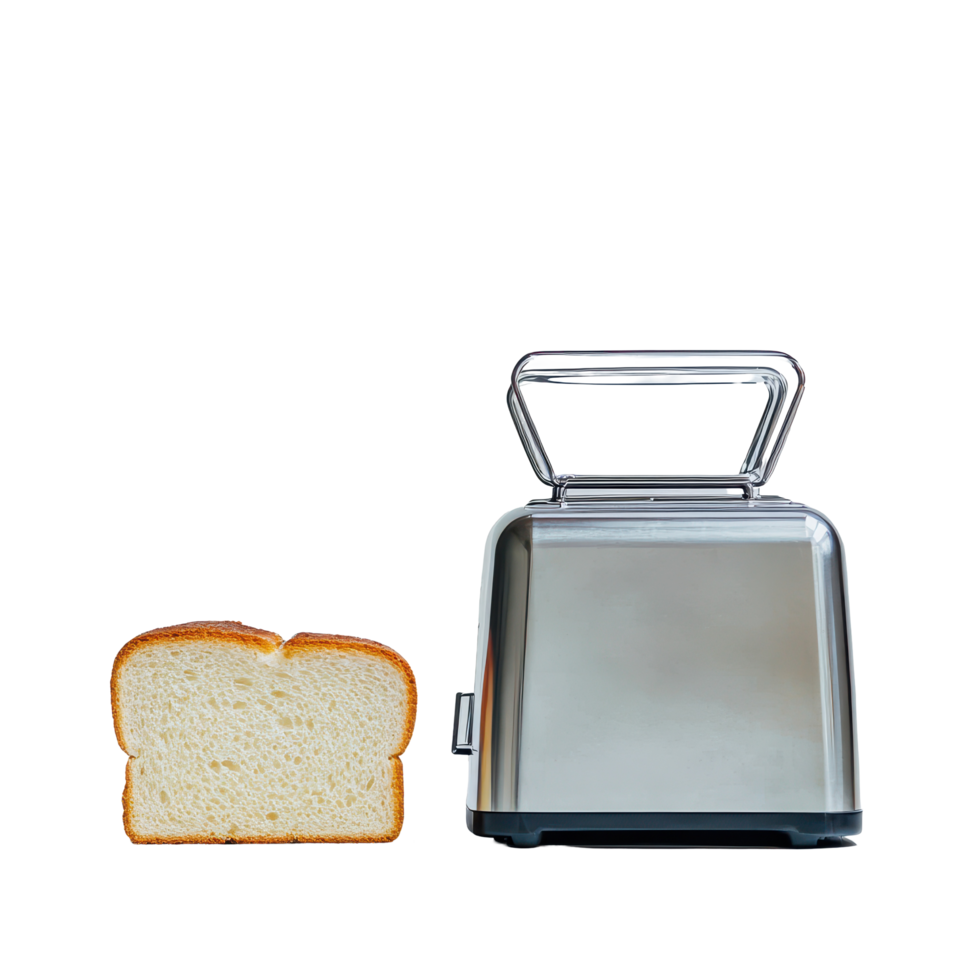 Toaster with slice of bread on a clean Transparent background ready for breakfast preparation, toaster and bread, background png