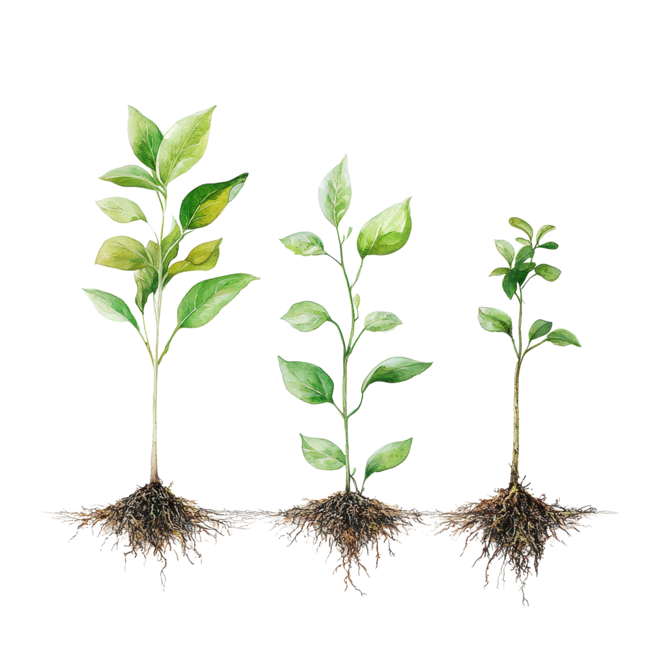 Growth stages of a sapling from seed to roots illustrated with clarity and detail, Sapling Growth The Journey from Seed to Roots, Transparent background png