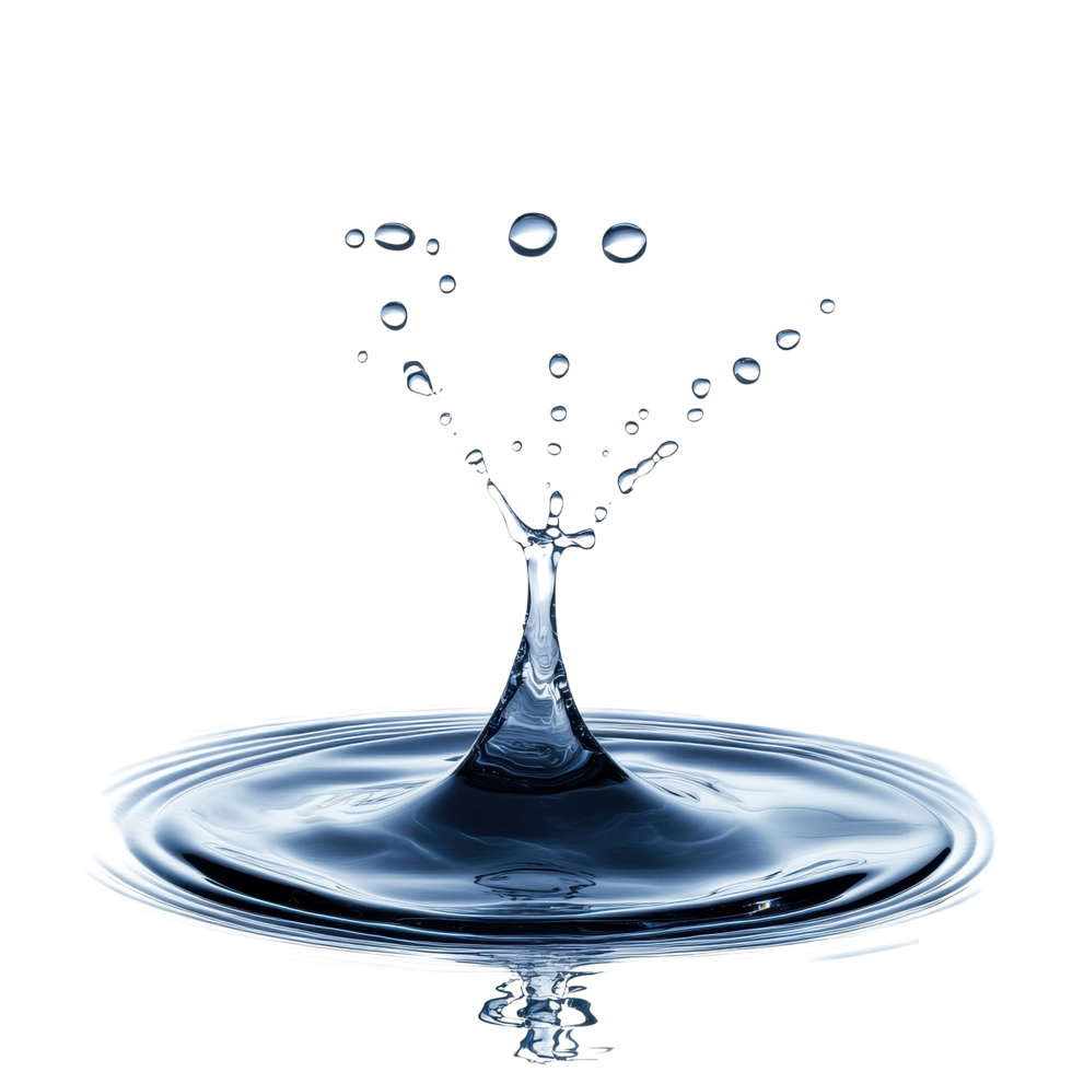 Water spill puddle with droplets creating a splash on Transparent background, Water spill puddle and droplets isolated on png