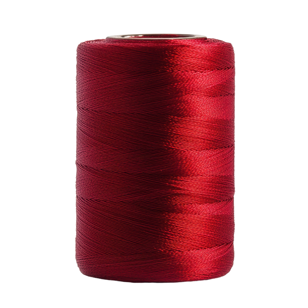 Spool of vibrant red thread on a clean white surface ideal for sewing and crafting projects, Spool red Thread on a Transparent background png