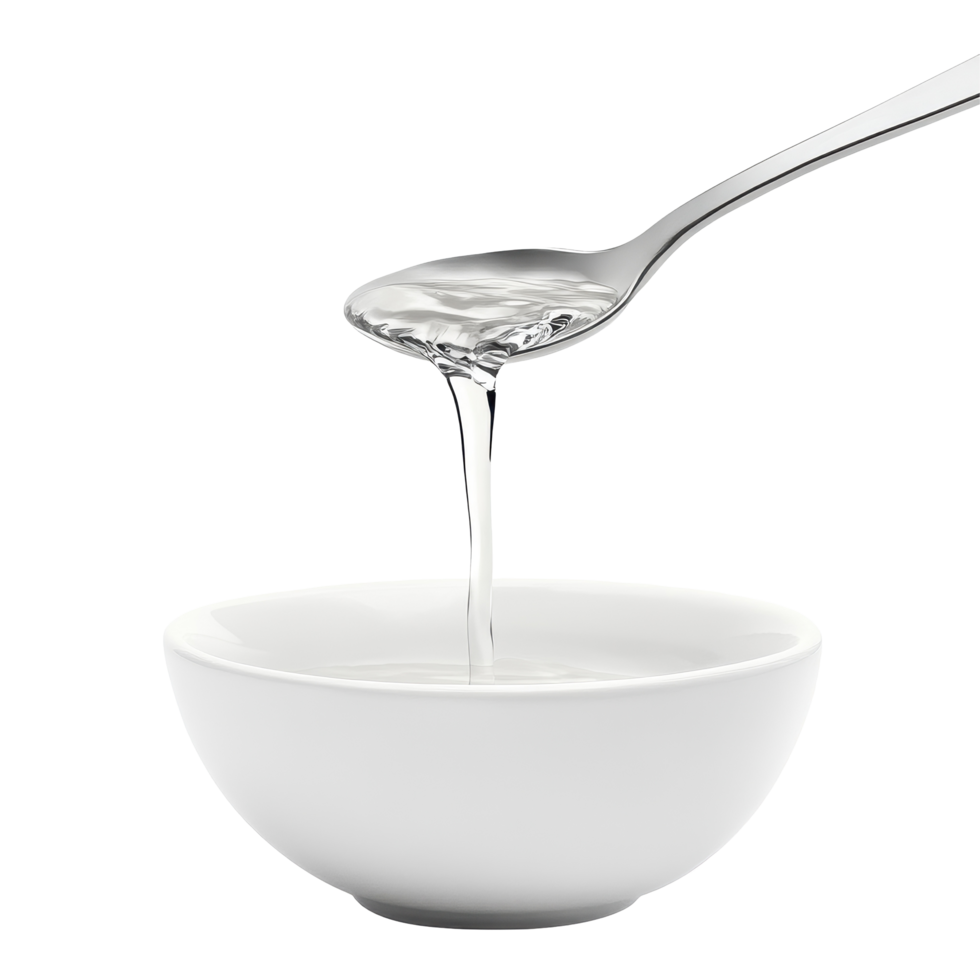 Liquid pouring from spoon into a white bowl creates a simple yet elegant kitchen moment, spoon with liquid pouring out it in a bowl, Transparent background png
