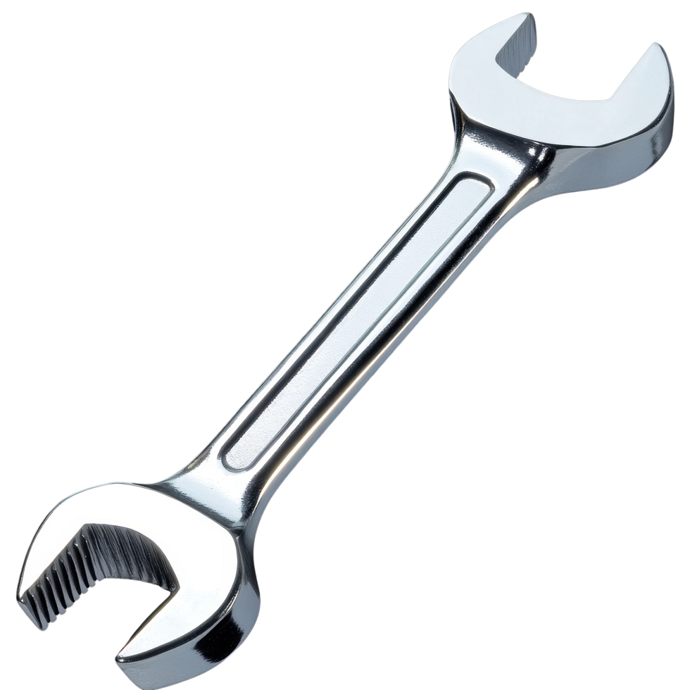 Spanner chrome metal wrench tool isolated on black background for mechanics and engineering tasks, Spanner chrome metal wrench tools png