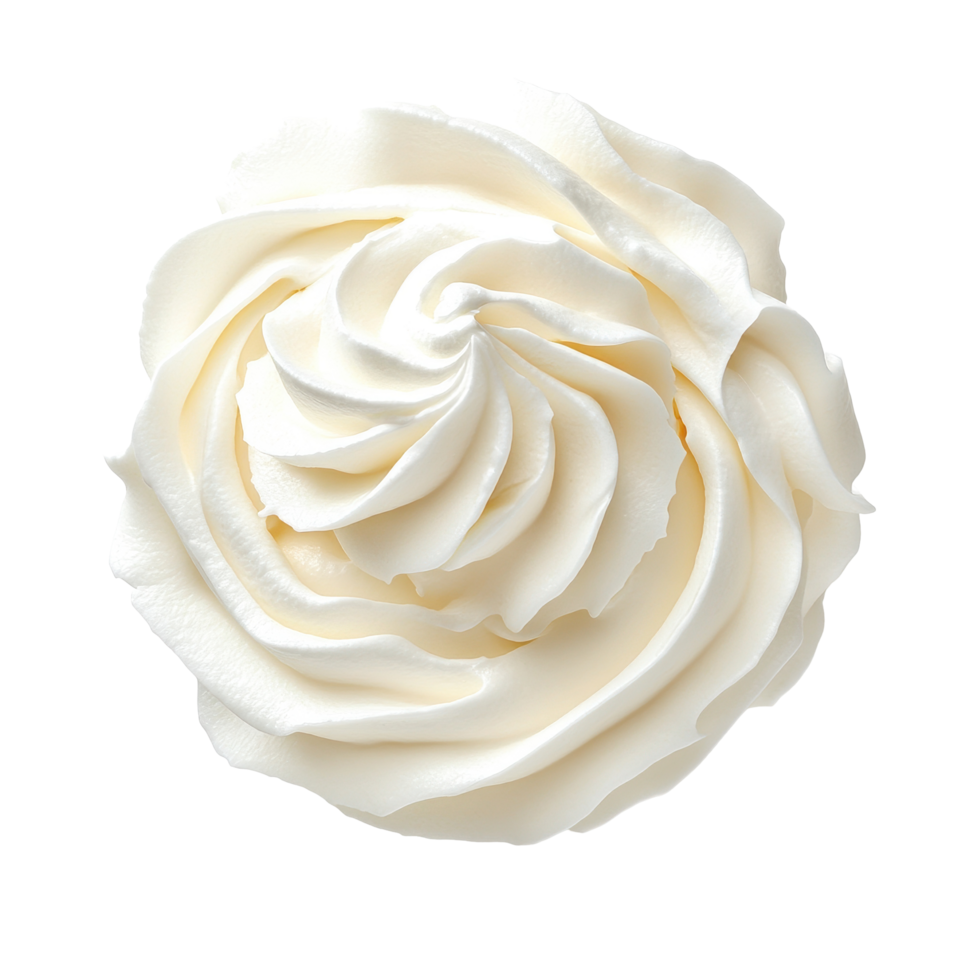 Whipped cream swirl resting on a Transparent background, perfect for desserts and beverages, whipped cream isolated on background png