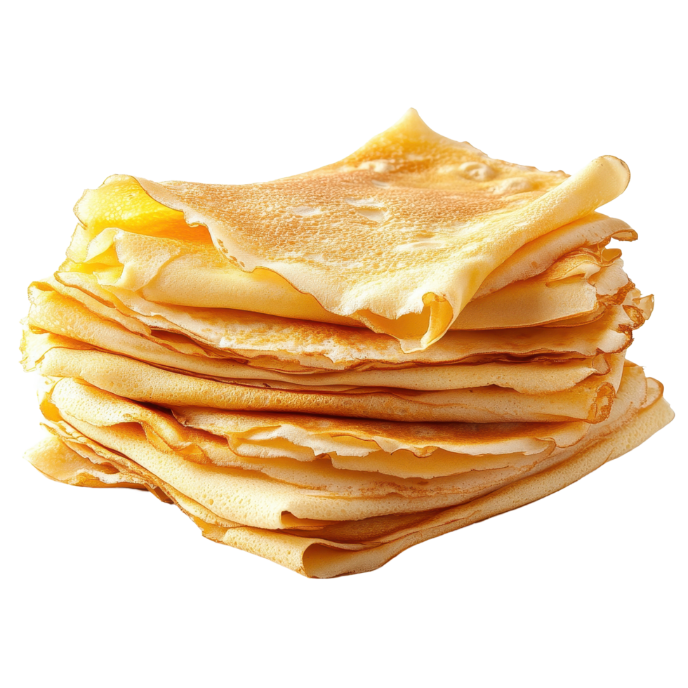 Stack of thin crepes stacked on a Transparent background ready for serving or filling with various ingredients, Stack thin crepes isolated on png
