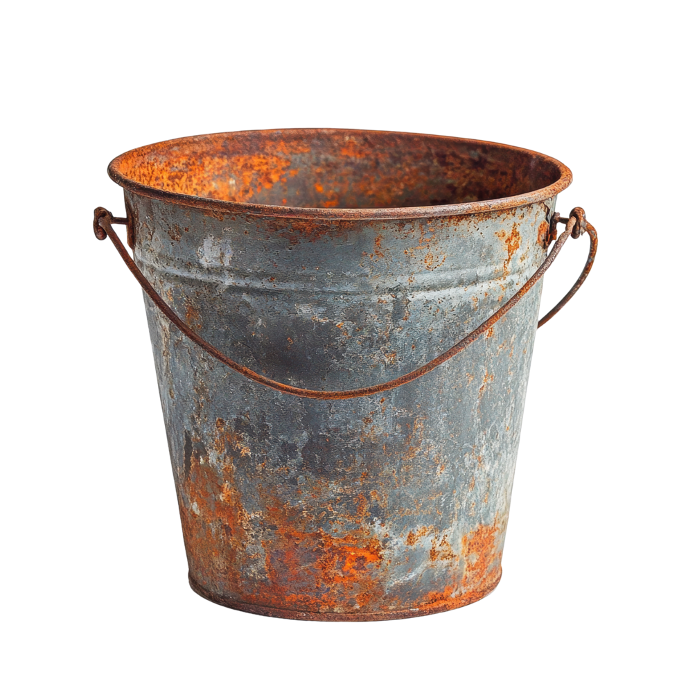 Nostalgic rusty bucket representing simplicity and charm in everyday life, Rusty Bucket - A Symbol Nostalgia and Simplicity, Transparent background png