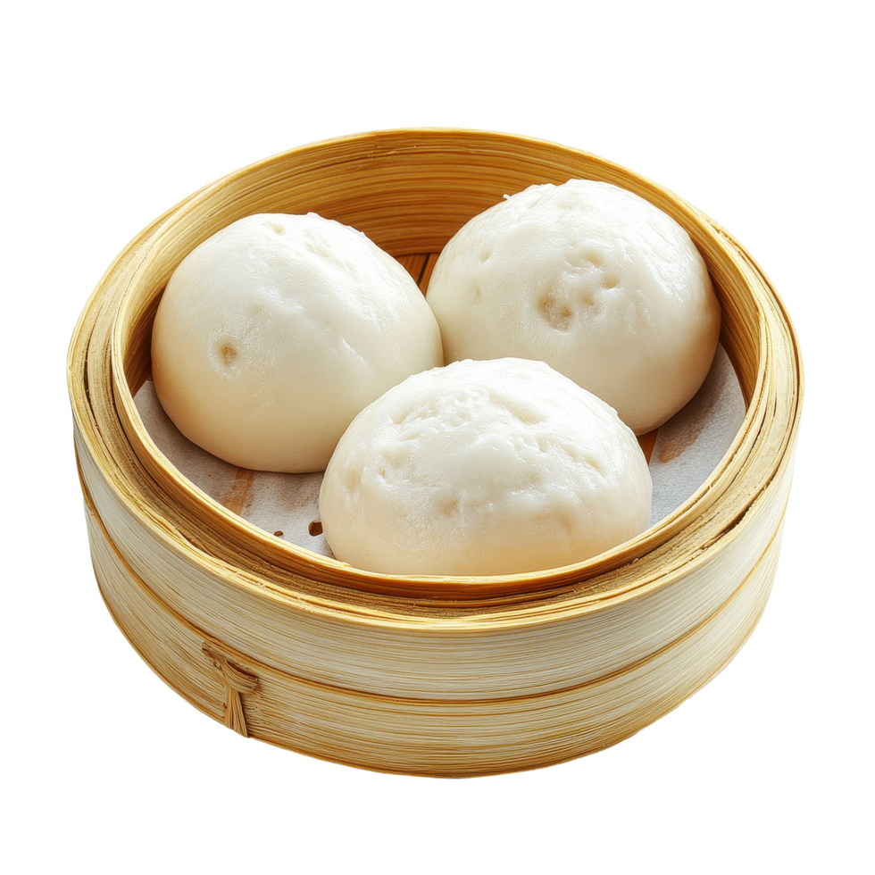 Steamed custard buns in a bamboo basket ready for serving at a restaurant, Steamed stuff custard bun in bamboo basket isolated on Transparent background, background png
