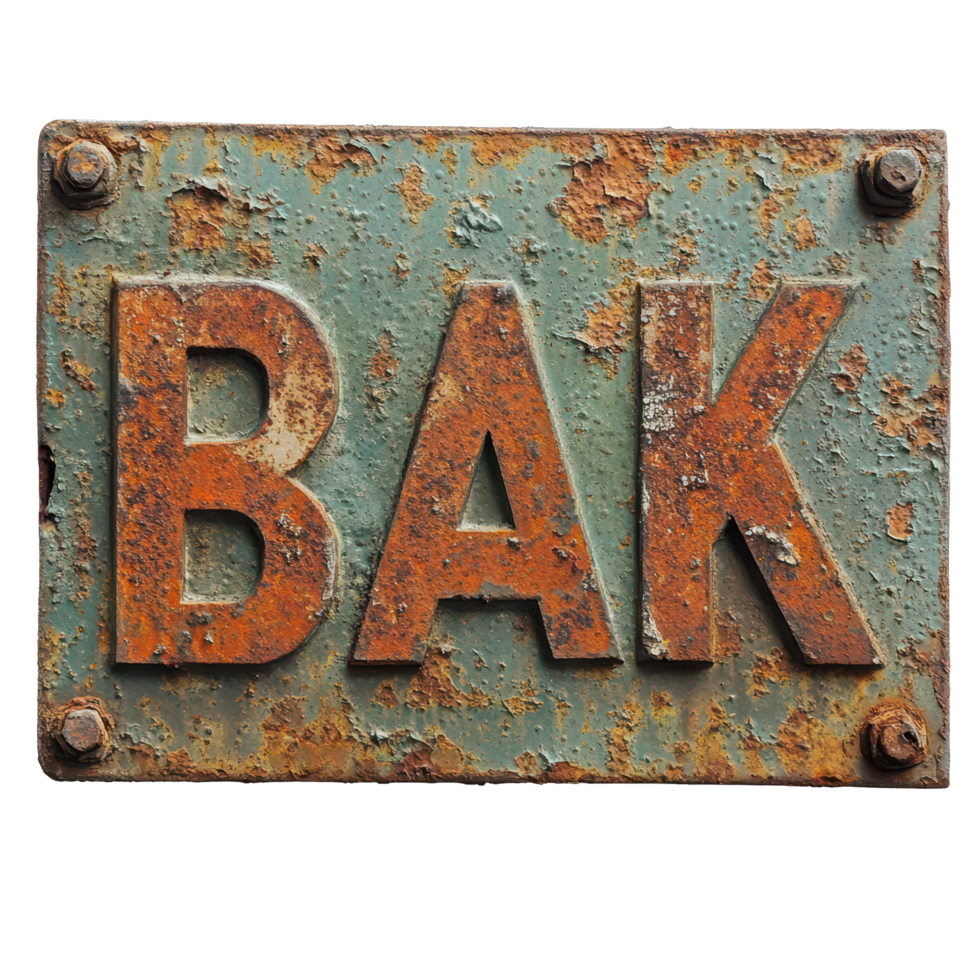 Old rusty sign with faded letters indicates a bank in an abandoned location, rusty sign that says bank on it, Transparent background png