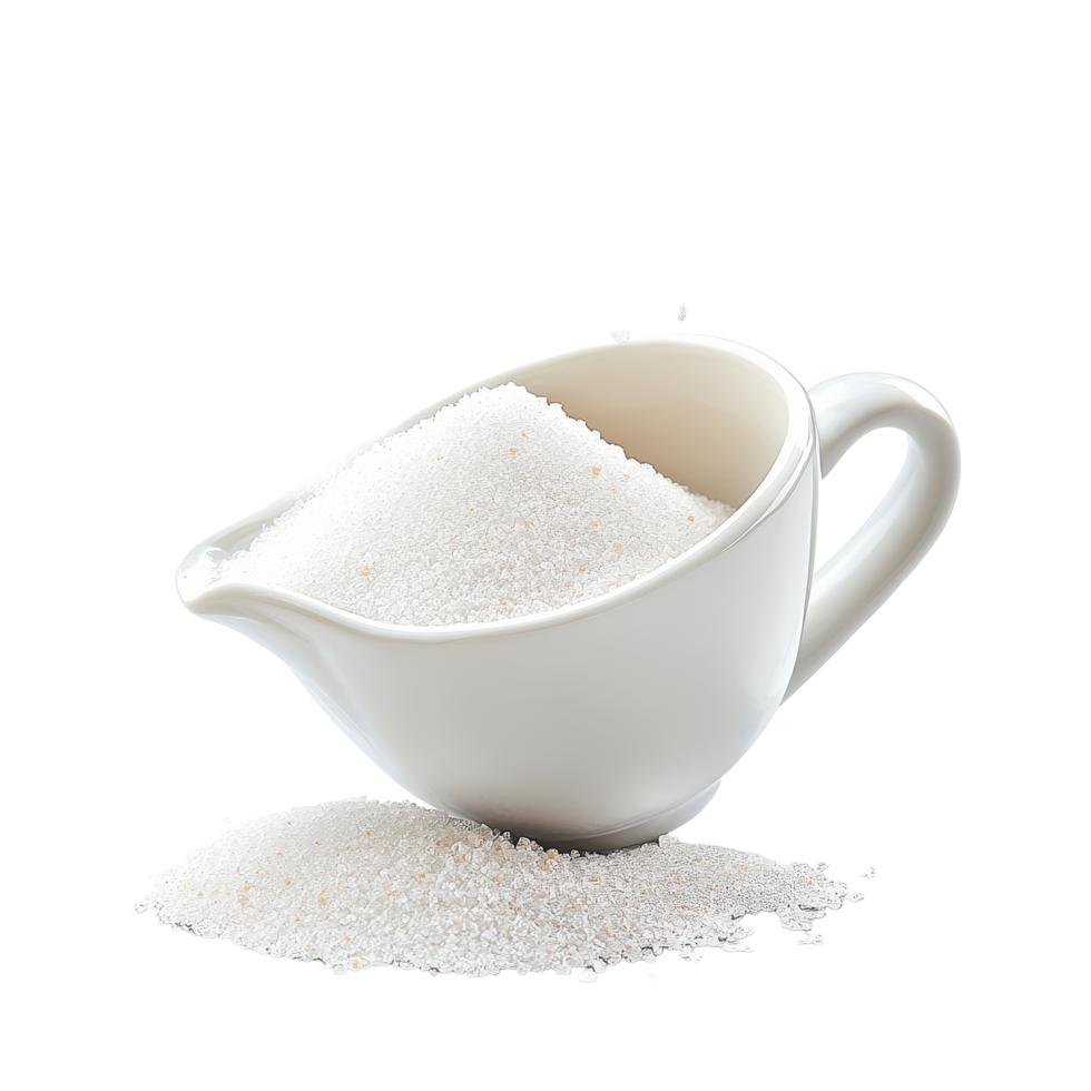 Salt or sugar spills from a white cup on a bright background creating a kitchen scene, Salt Or Sugar Spilling Out The Cup, Transparent background png