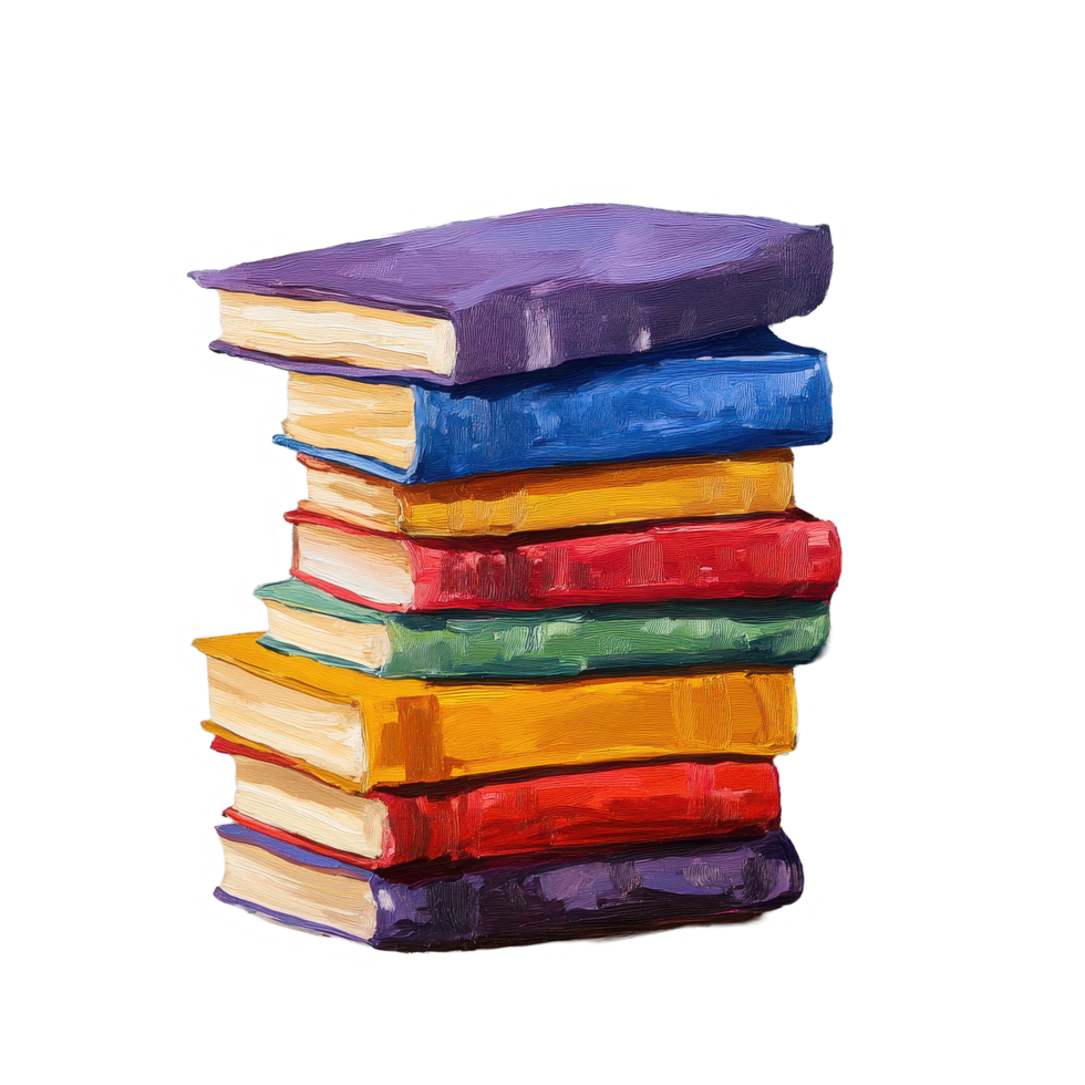 Stacked colored study books arranged neatly on a desk in a study room setting, stack colored study books png