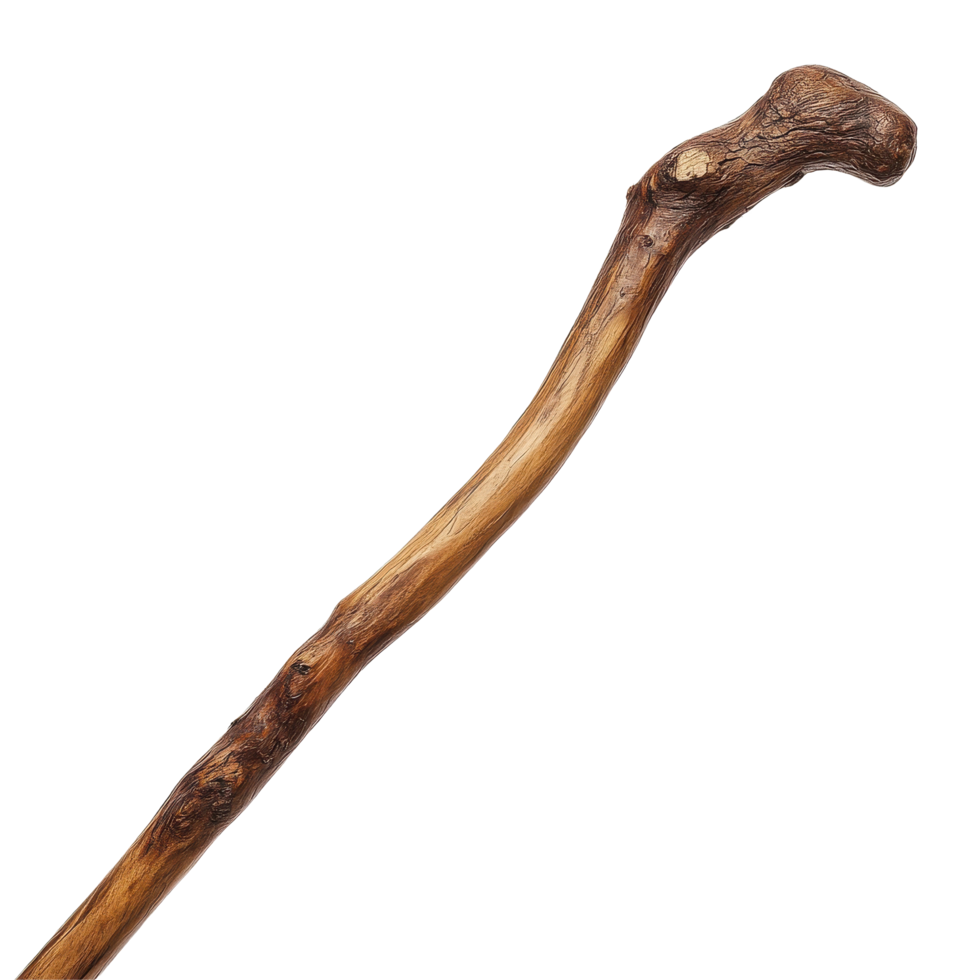 Natural walking stick on Transparent background showcasing texture and craftsmanship, Walking stick isolated on png