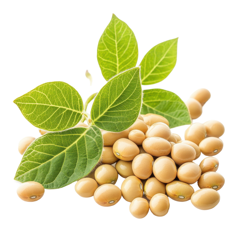 Fresh soya beans with vibrant green leaves on a clean Transparent background, Soya beans isolated on png