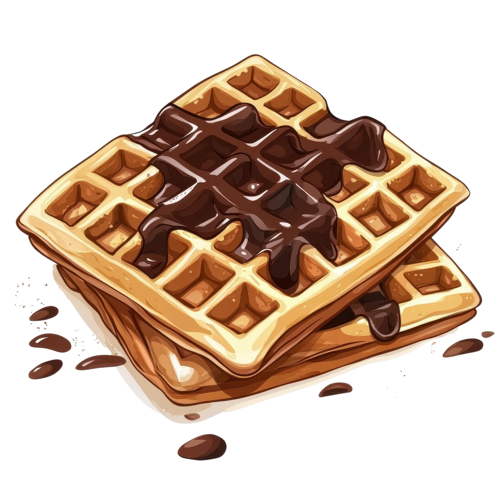 Deliciously stacked waffles topped with rich chocolate sauce for an indulgent treat, Waffles isolated on Transparent background png