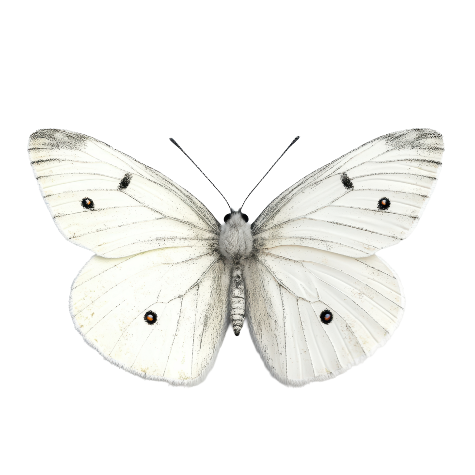 White butterfly perched on a clean Transparent background showcasing delicate features and intricate markings, white butterfly Peaisolated on background png