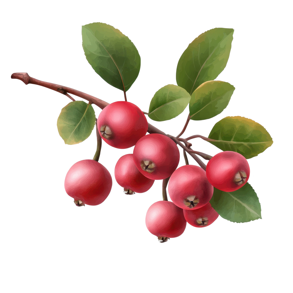 Waxberry branch with ripe fruits and green leaves isolated on a transparent background, waxberry isolated on transperent png