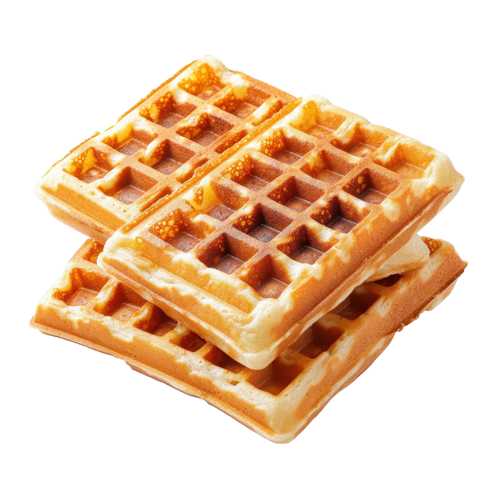 Waffles stacked in a delicious arrangement with golden-brown texture and crisp edges, Waffles isolated on trransparent png