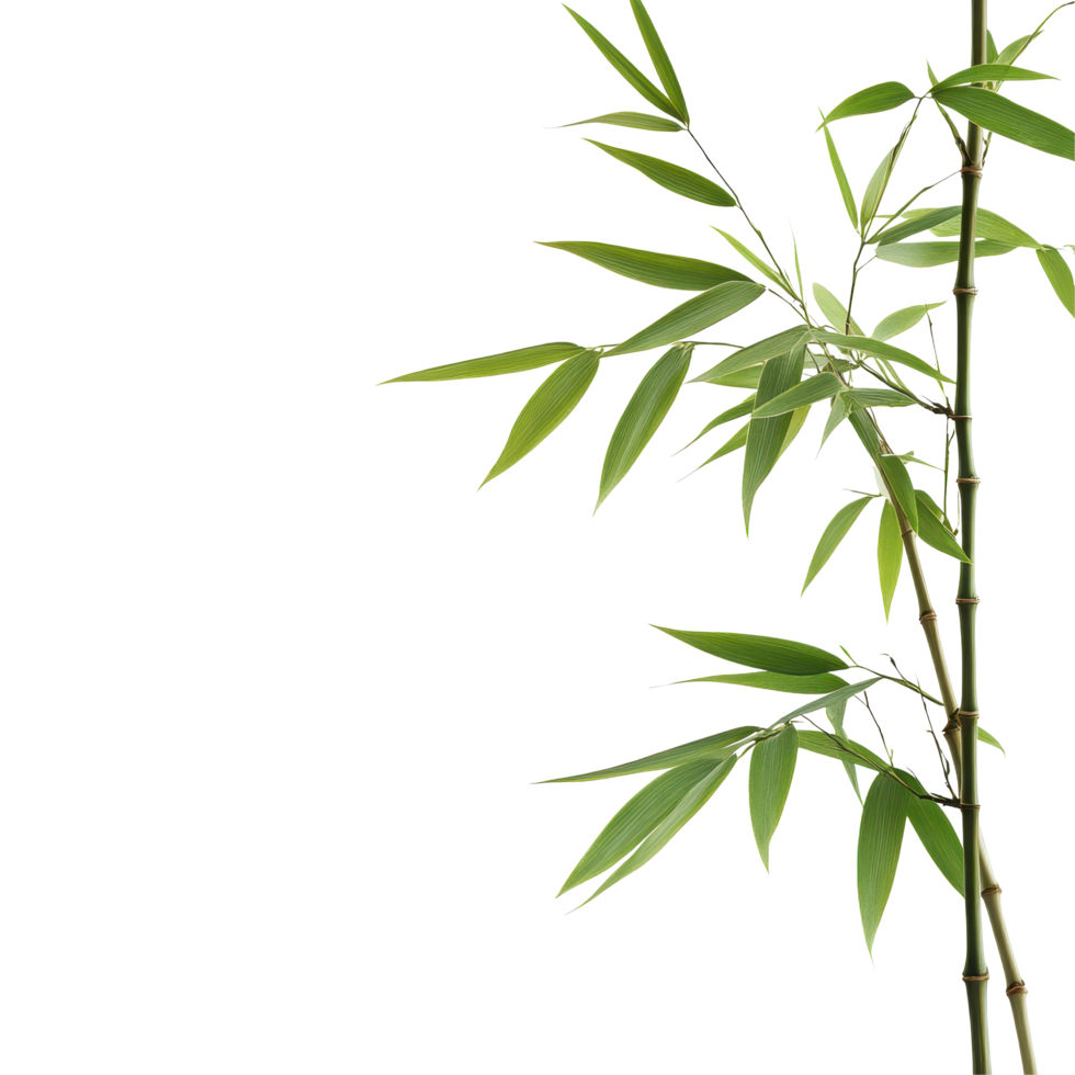 Closeup of bamboo branch against a plain Transparent background highlighting its green leaves and natural beauty, This background file is a close-up a bamboo branch, background png