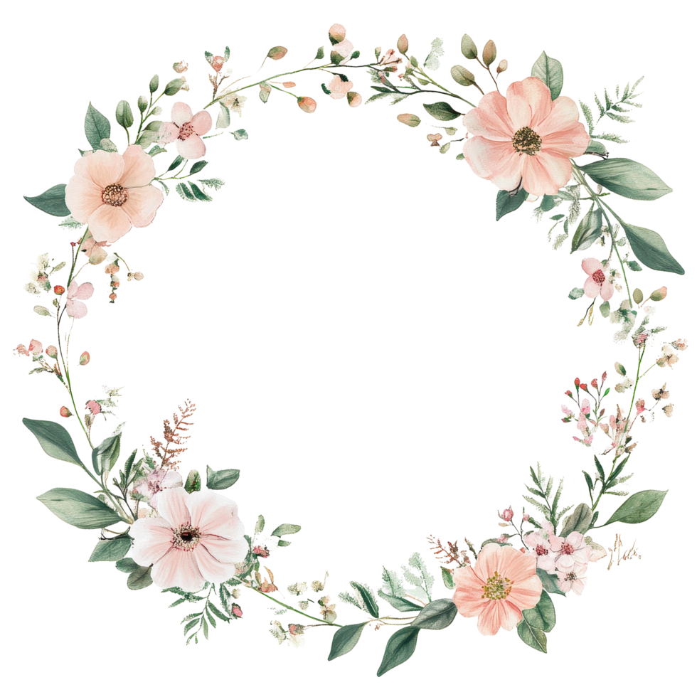 Delicate wedding circle frame with soft colors and floral accents for elegant celebrations, wedding circle frame, delicate colors, offering a romantic and stylish backdrop. isolated, Transparent png