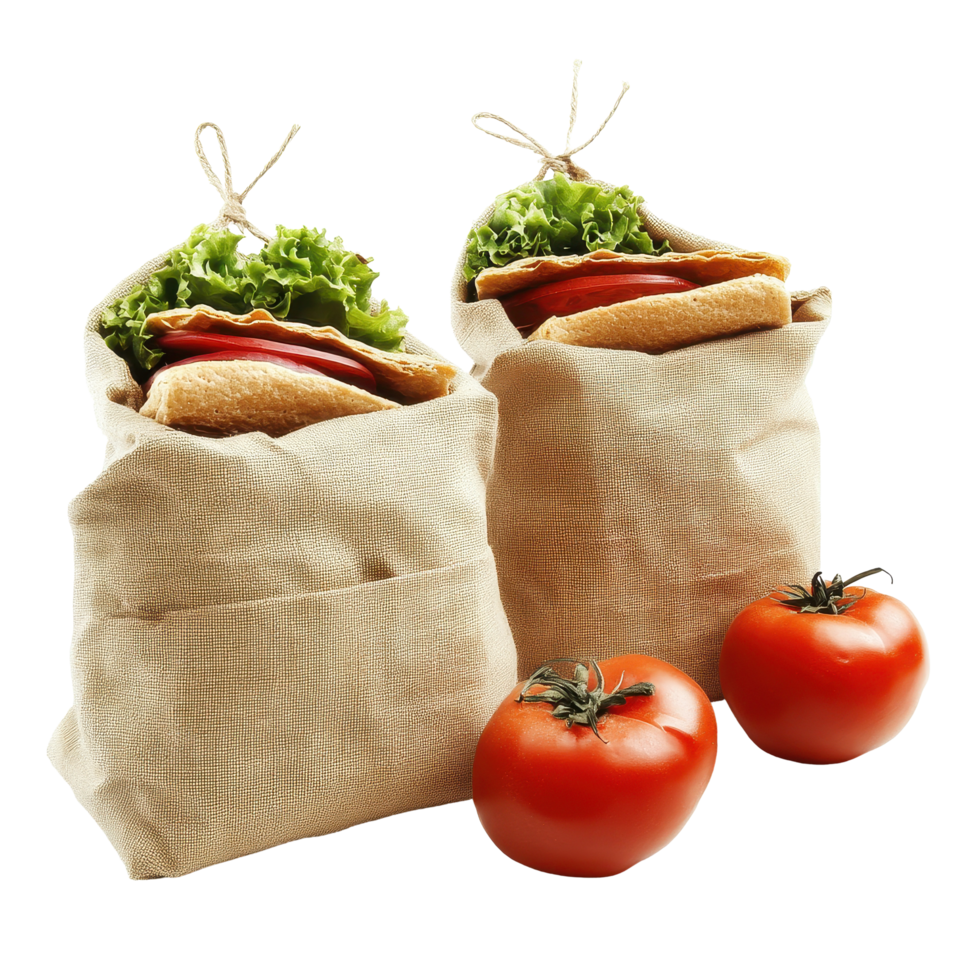 Fresh sack lunches prepared with healthy ingredients for a delightful meal on a Transparent background, Sack lunches, background png