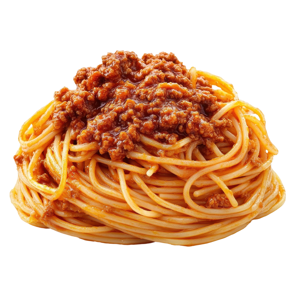Spaghetti Bolognese with meat sauce on a Transparent background, perfect for Italian cuisine lovers, Spaghetti Bologneseisolated on background png