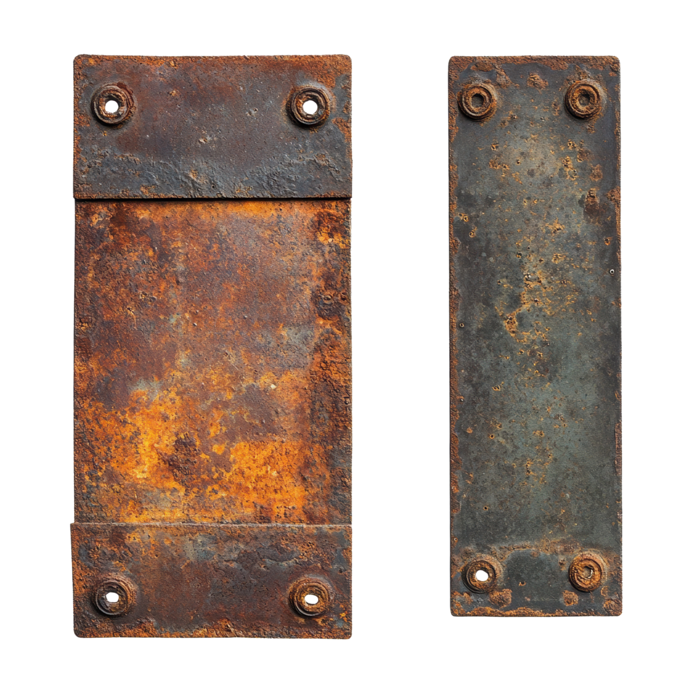 Rusty metal plates with corrosion textures isolated on Transparent background for industrial and artistic uses, rusty metal plates isolated on png
