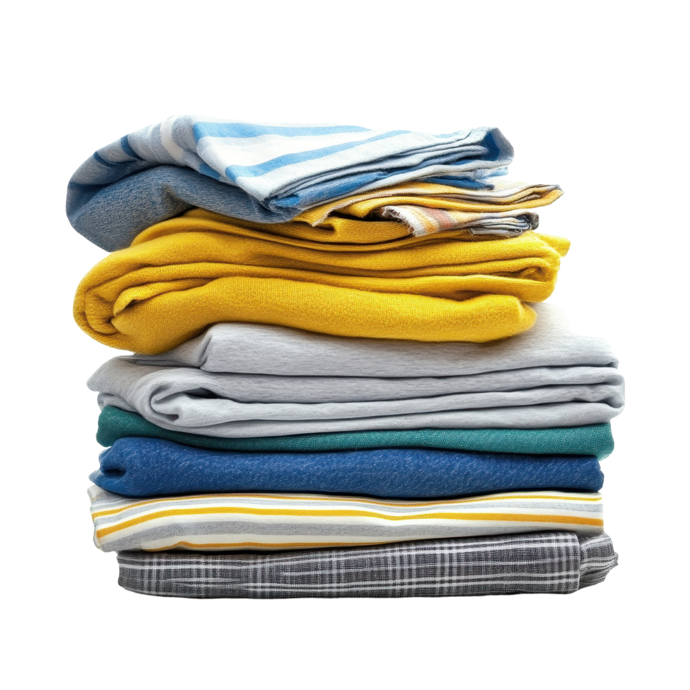 Neatly folded stack of clean clothes on a Transparent background for a minimalist presentation, Stack of clean clothes White background, isolated solid background png