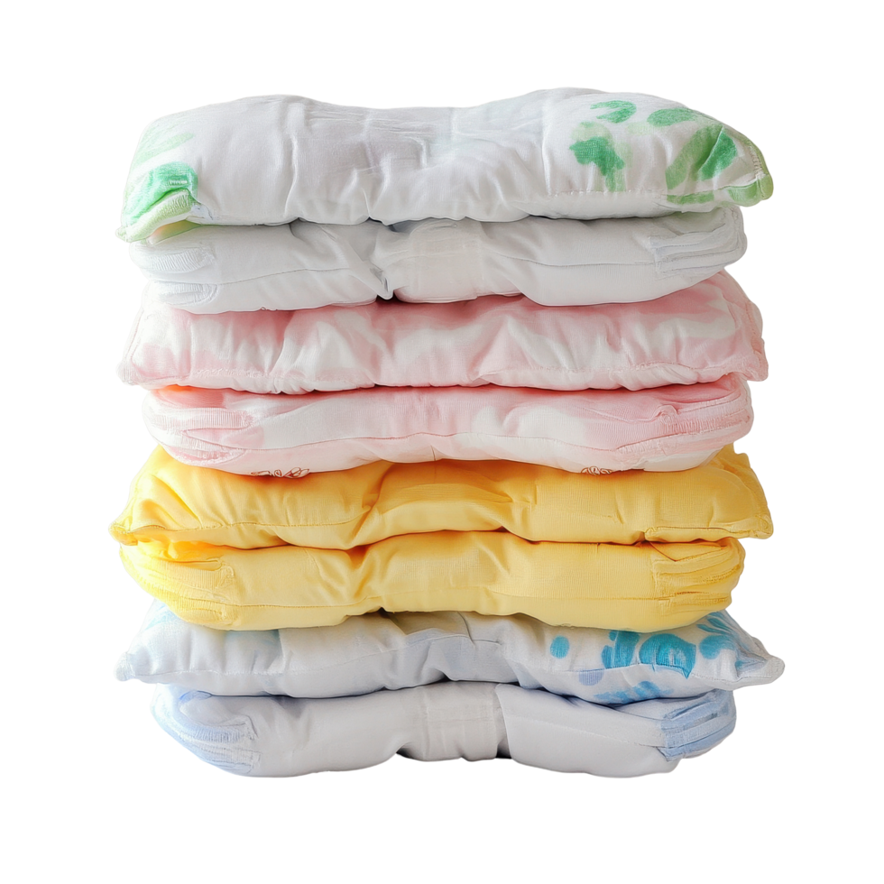 Stack of colorful classic diapers and child's underpants arranged neatly for easy selection and use, Stack classic diapers. child's underpants png