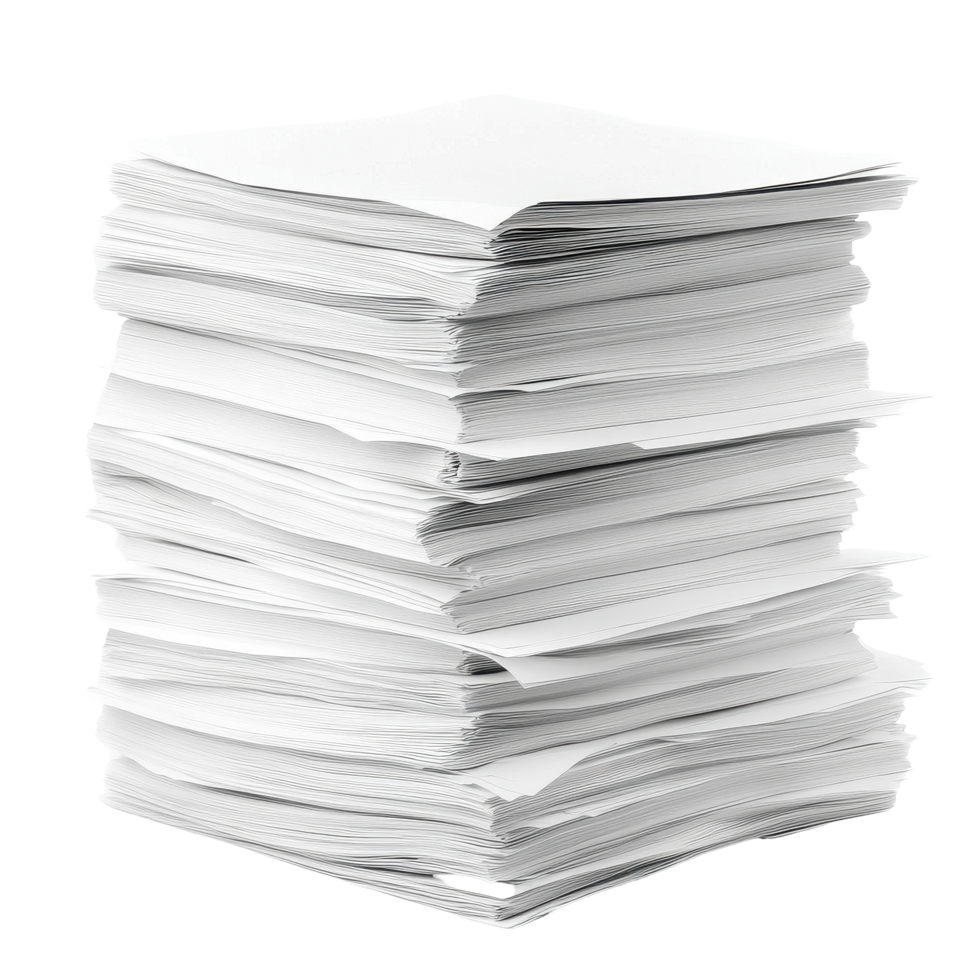 Stack of blank papers organized neatly on a Transparent background for office and educational use, Stack papers isolated on png