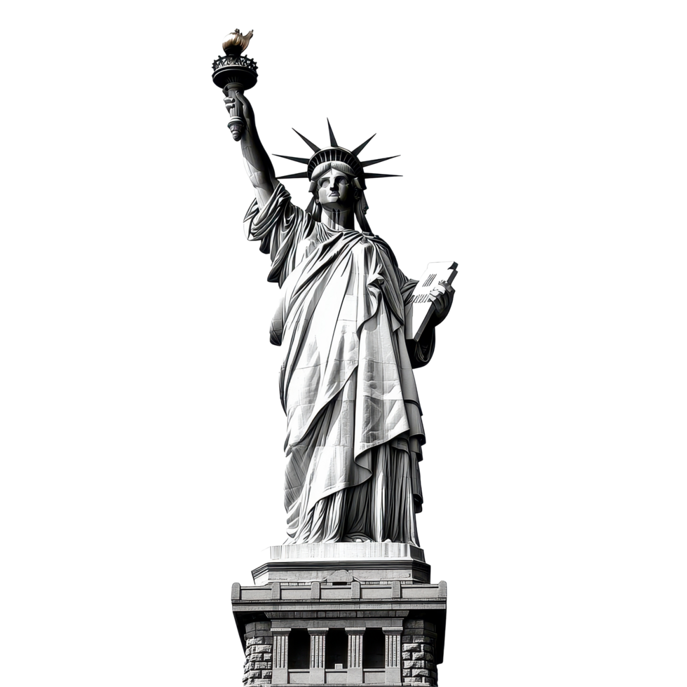 Statue of Liberty stands tall against a Transparent background showcasing New York's iconic symbol of freedom, Statue of Liberty in New York isolated on White background png