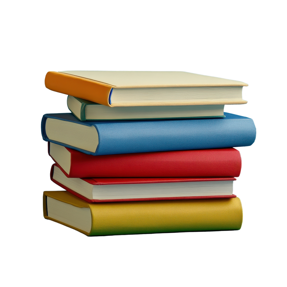 Stack of colored study books arranged neatly on a vibrant blue background for educational purposes, stack colored study books png
