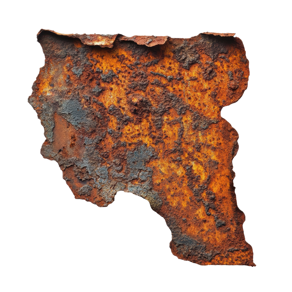 Rusty texture isolated on a Transparent background highlighting natural corrosion patterns and colors, rust isolated on background png