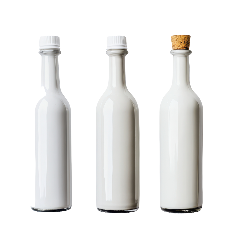 White bottles filled with liquid on a Transparent background for product display and minimalist design concept, white bottlesisolated on background png