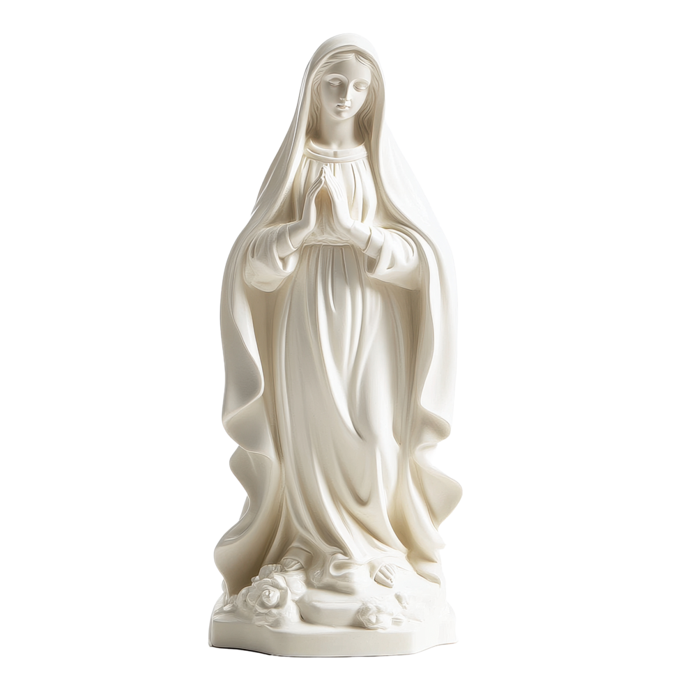 Virgin Mary statue displayed against a Transparent background with a simple and serene appearance, virgin mary statue, background png