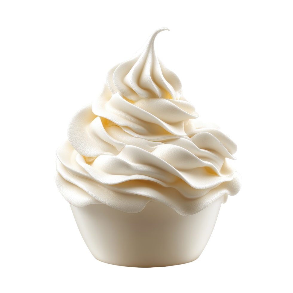 Whipped cream swirls in a smooth, fluffy texture isolated against a Transparent background, Whipped cream isolated on png