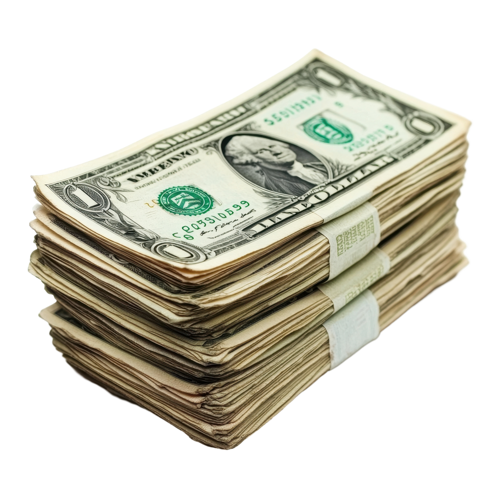 Wads of cash stacked neatly on a Transparent background ready for financial transactions and savings, Wads Money isolated on background png